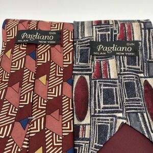 Lot‎ of 2 Pagliano Silk Ties Geometric Print Vintage Style Milan New York